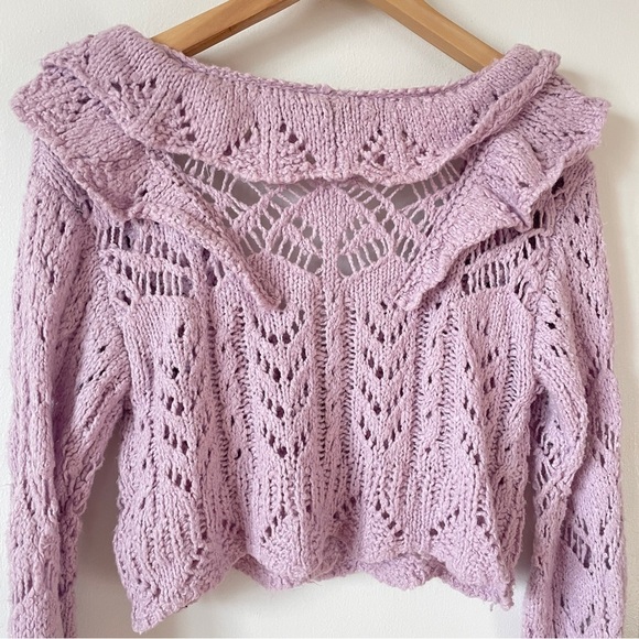 Free People Lavender Avery Crochet Cardi Cardigan Cropped Ruffled S - Picture 6 of 8